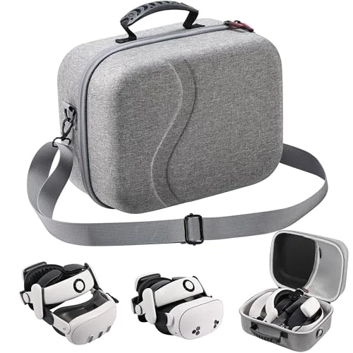 Large Carrying Case for Meta Quest 3s/3, Hard Travel Case Compatible With Bobovr S3 Pro/kiwi Design Battery Head Strap, Quest Controller and Accessory, Portable Hard Shell Travel Bag, Grey