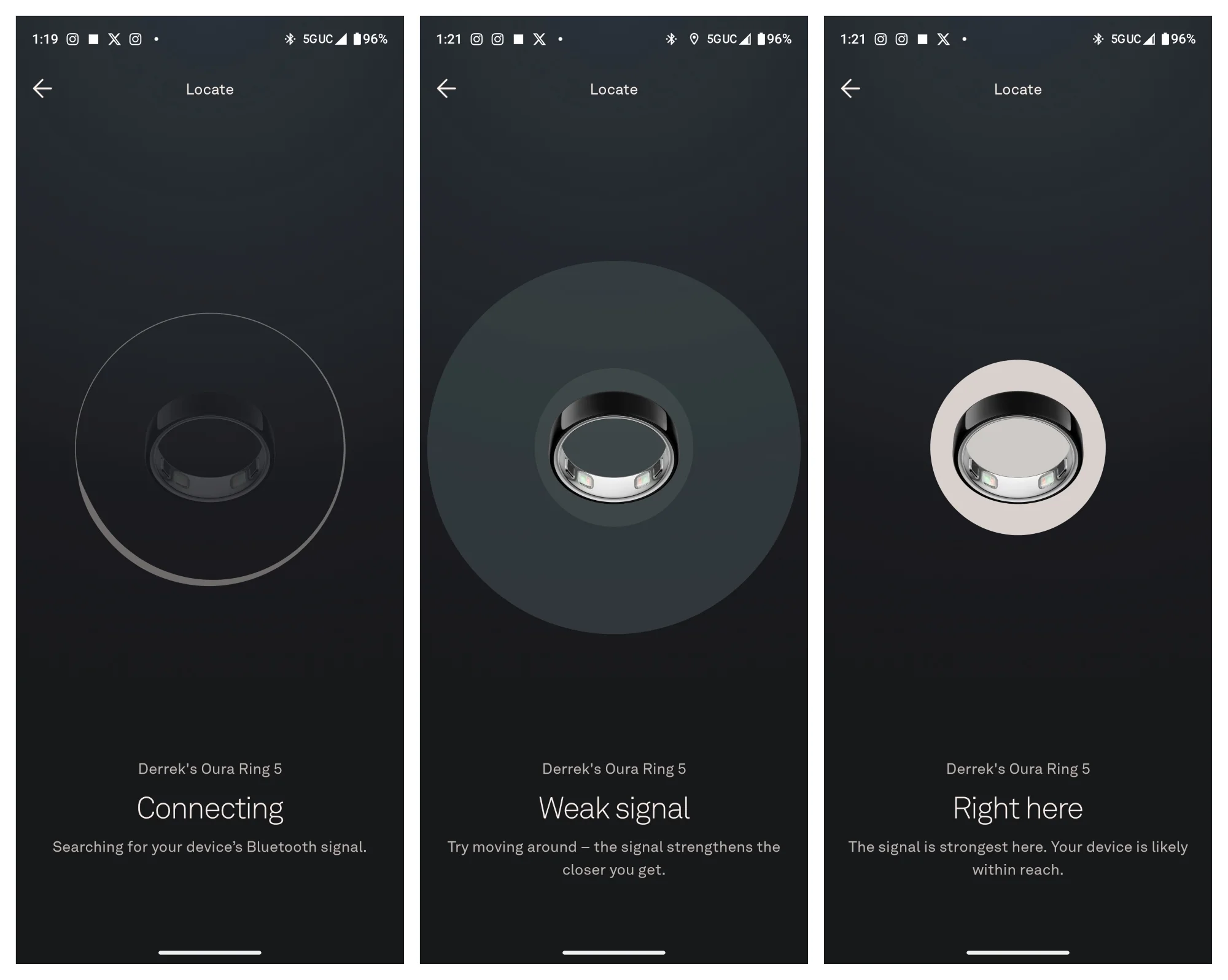Using the Oura app Locate feature