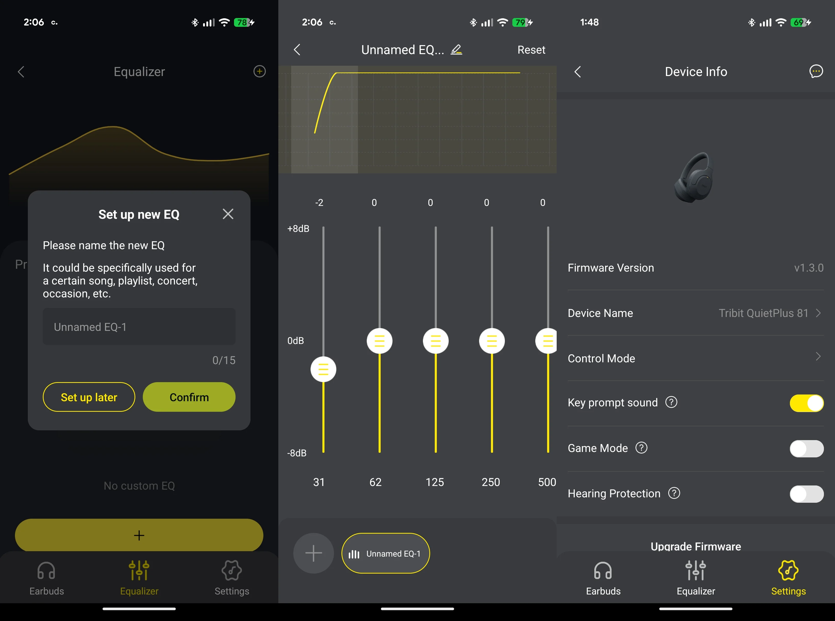 Tribit QuietPlus 81 Over-Ear Headphones app screenshots