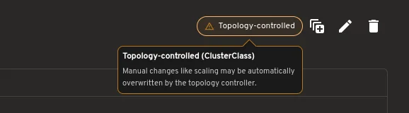 Topology-managed cluster showing scaling guidance at the Cluster level