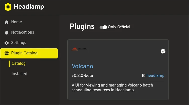 Volcano plugin in the Headlamp Plugin Catalog