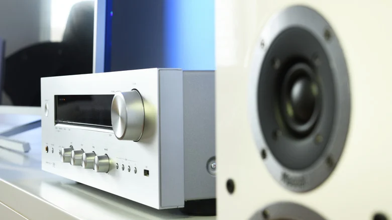 Audio receiver with speaker in foreground