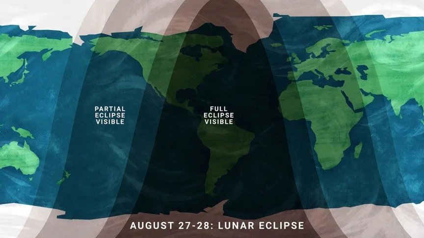 A map showing the path of the August 2026 partial lunar eclipse.