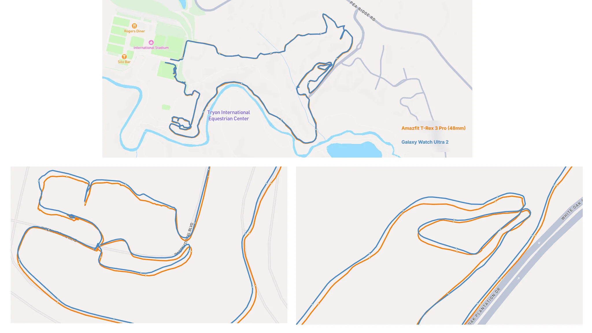 Comparing GPS tracking data between the Amazfit T-Rex 3 Pro and Samsung Galaxy Watch Ultra 2