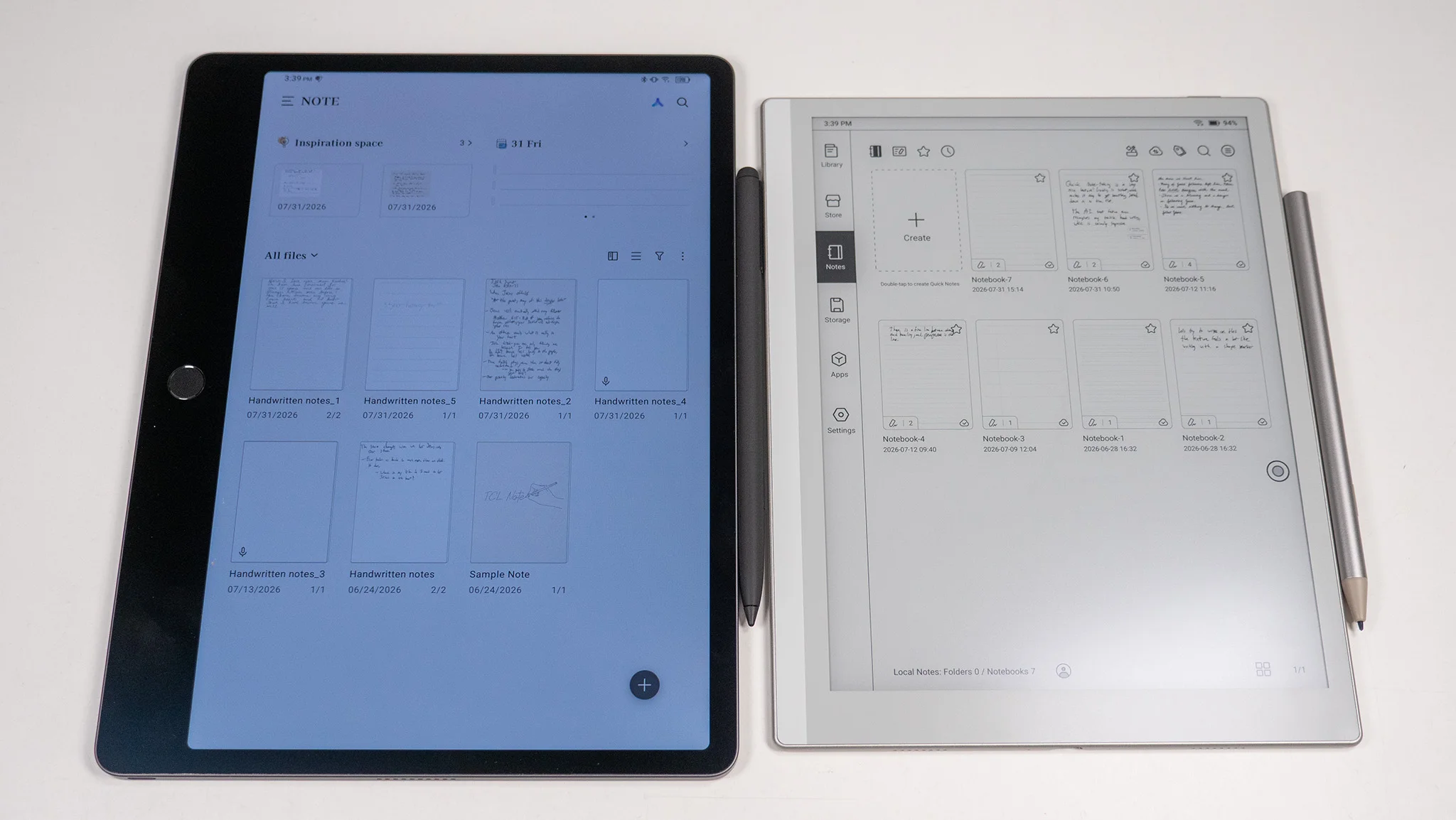 Comparing the the Boox Go 10.3 Gen II and the TCL Note A1 NXTPAPER's displays with the note-taking apps running