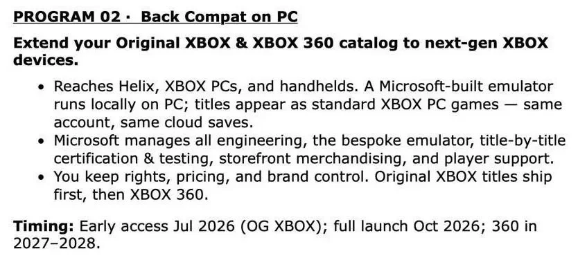 Screenshots of leaked Microsoft memo sent to publishers for Xbox backwards compatibility