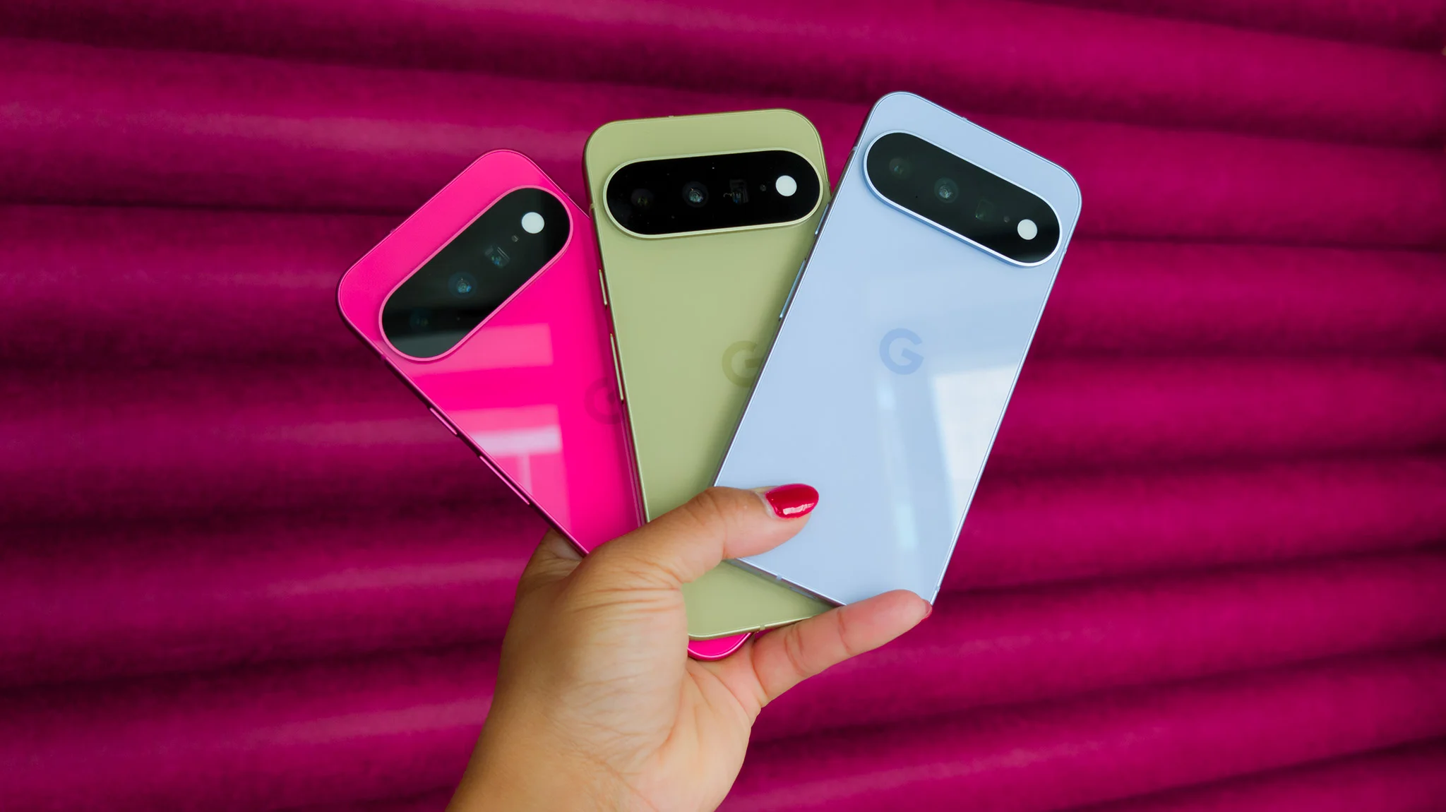 The back of all three Google Pixel 11 colors
