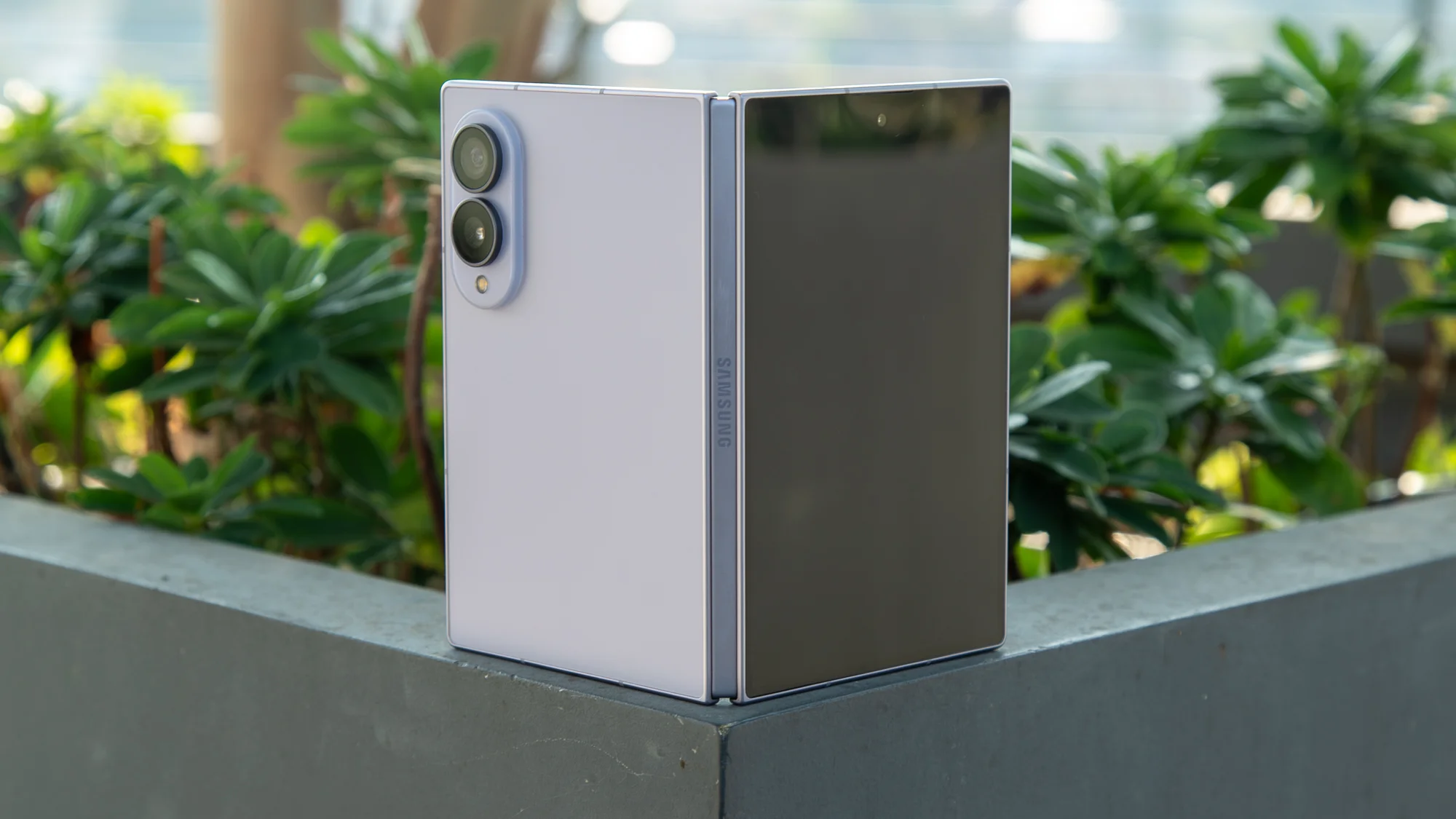 Galaxy Z Fold 8 on the corner of a planter