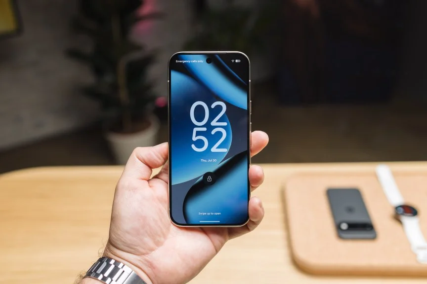A hand holds a Google phone