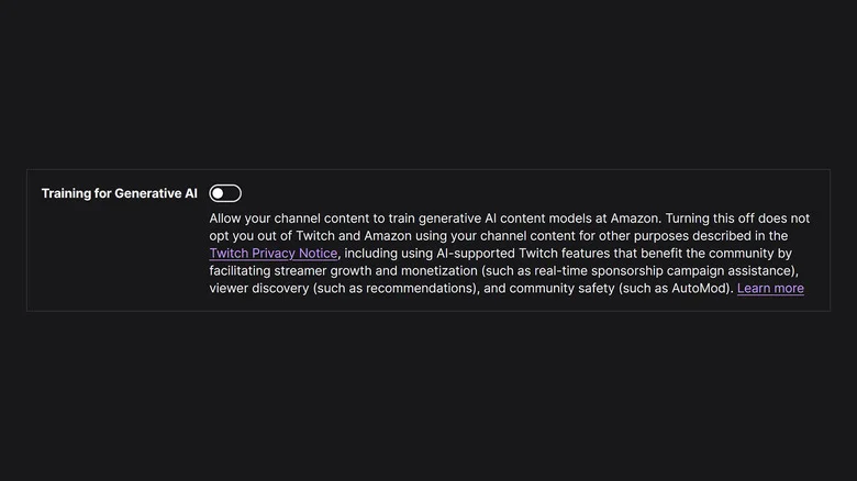 Twitch's setting for opting out of Gen AI training.