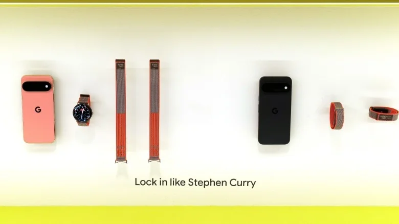 Stephen Curry-themed Google devices. Text: Lock in like Stephen Curry.
