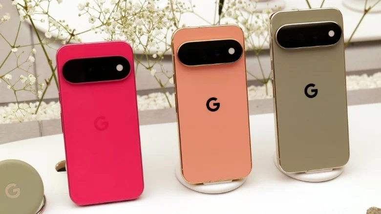 Google Pixel phones in pink.