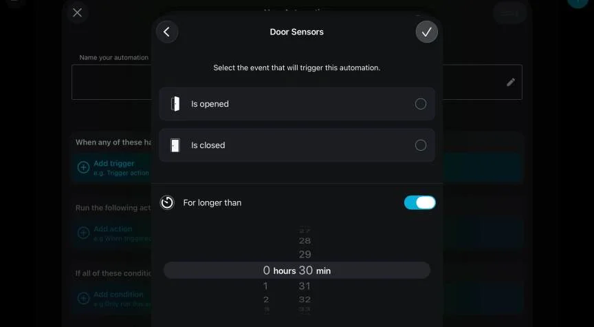Abode app showing CUE setup.