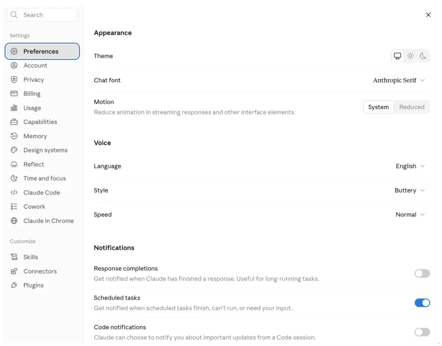 A screenshot showing how you can personalize several options of how Claude responds to you