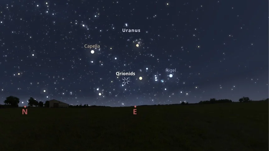 A graphic showing where the Orionids meteor shower is. 
