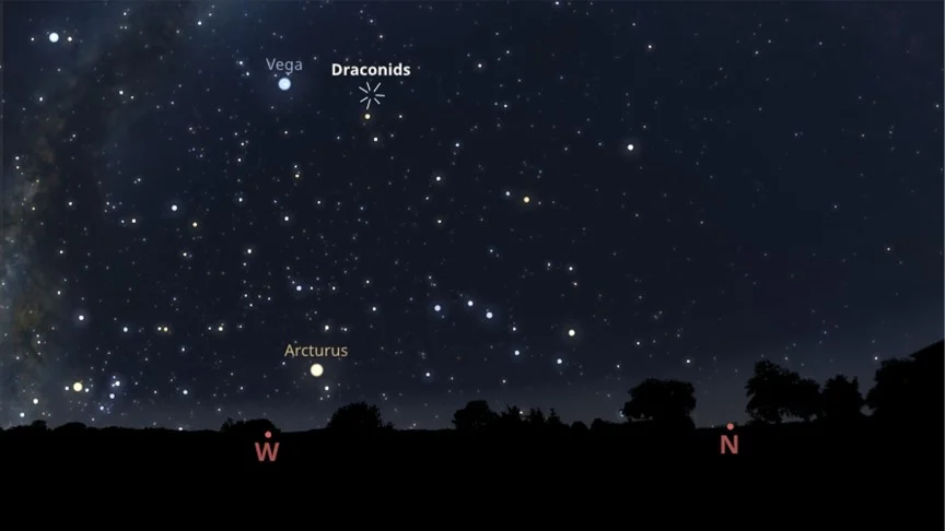 A graphic showing where the Draconids meteor shower is going to be. 