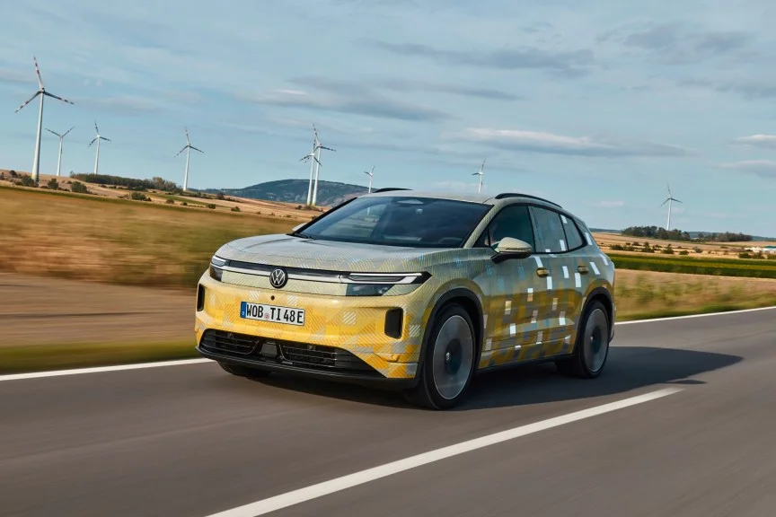 Volkswagen ID Tiguan prototype in motion on a highway